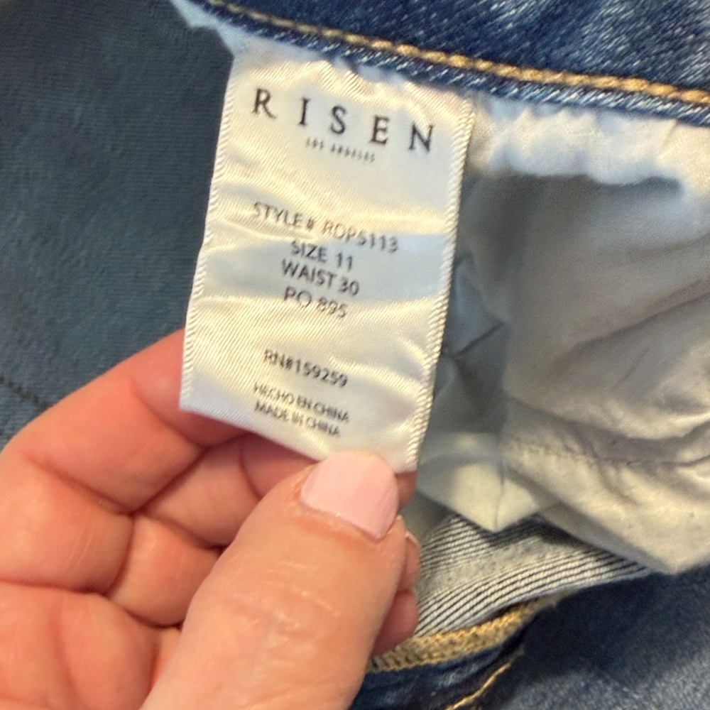 Risen: Straight Leg distressed Jeans raw hem. - Blue 11/30 is tag. - Picture 10 of 13